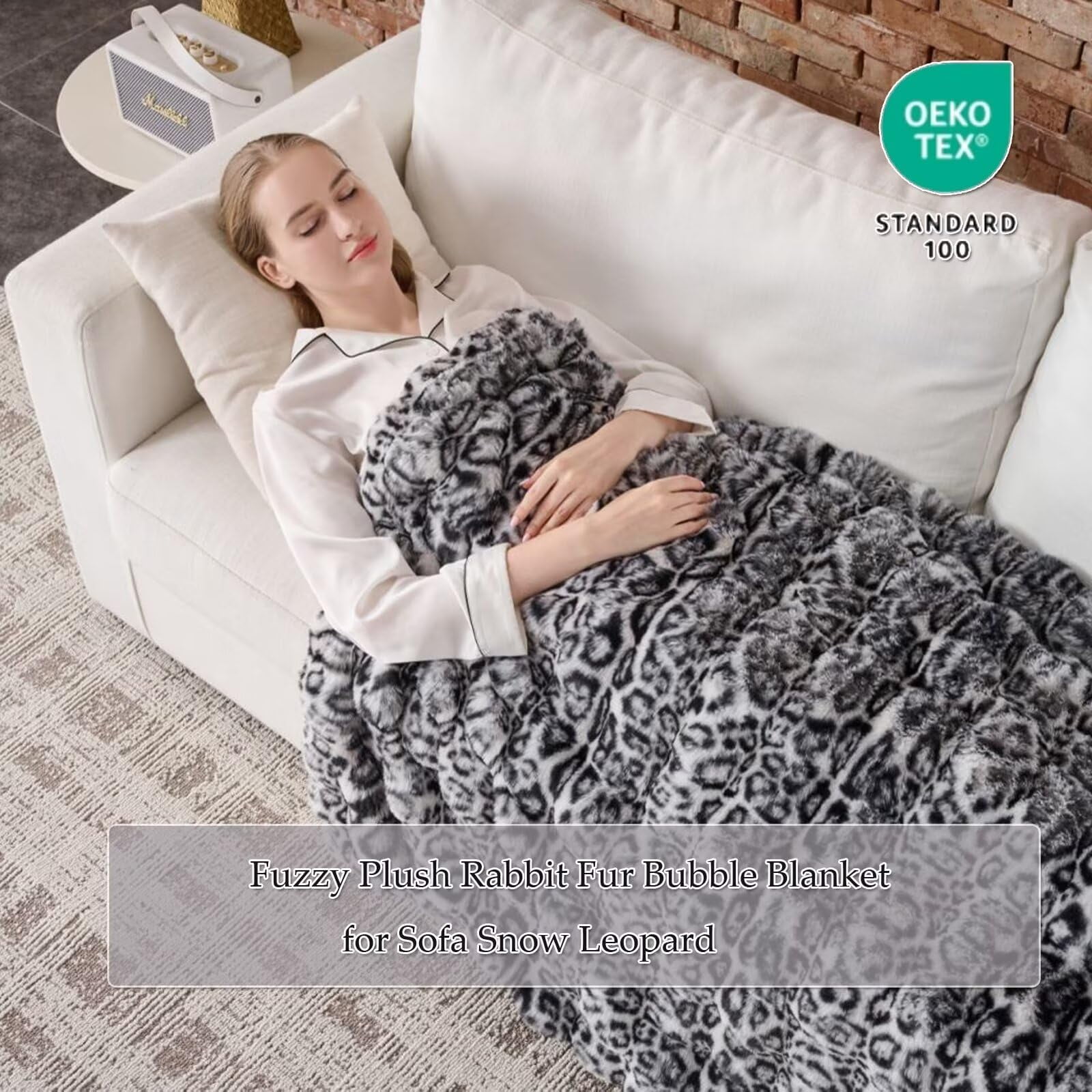 760GSM Faux Rabbit Faux Fur Throw Blanket,Super Thick Warm Bubble Blanket Throw,Fuzzy Luxury Plush Decorative Blanket for Couch Bed Sofa(Snow Leopard,60" x 80")