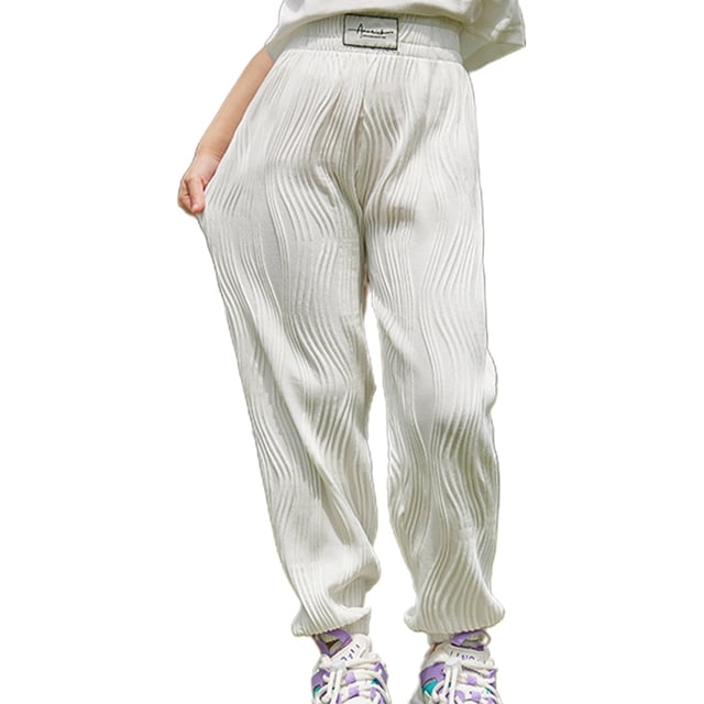 Pantalones deportivos para niños Joggers con cintura elástica, pantalones para niñas en estilo fino de verano, blanco, 120 cm-150 cm