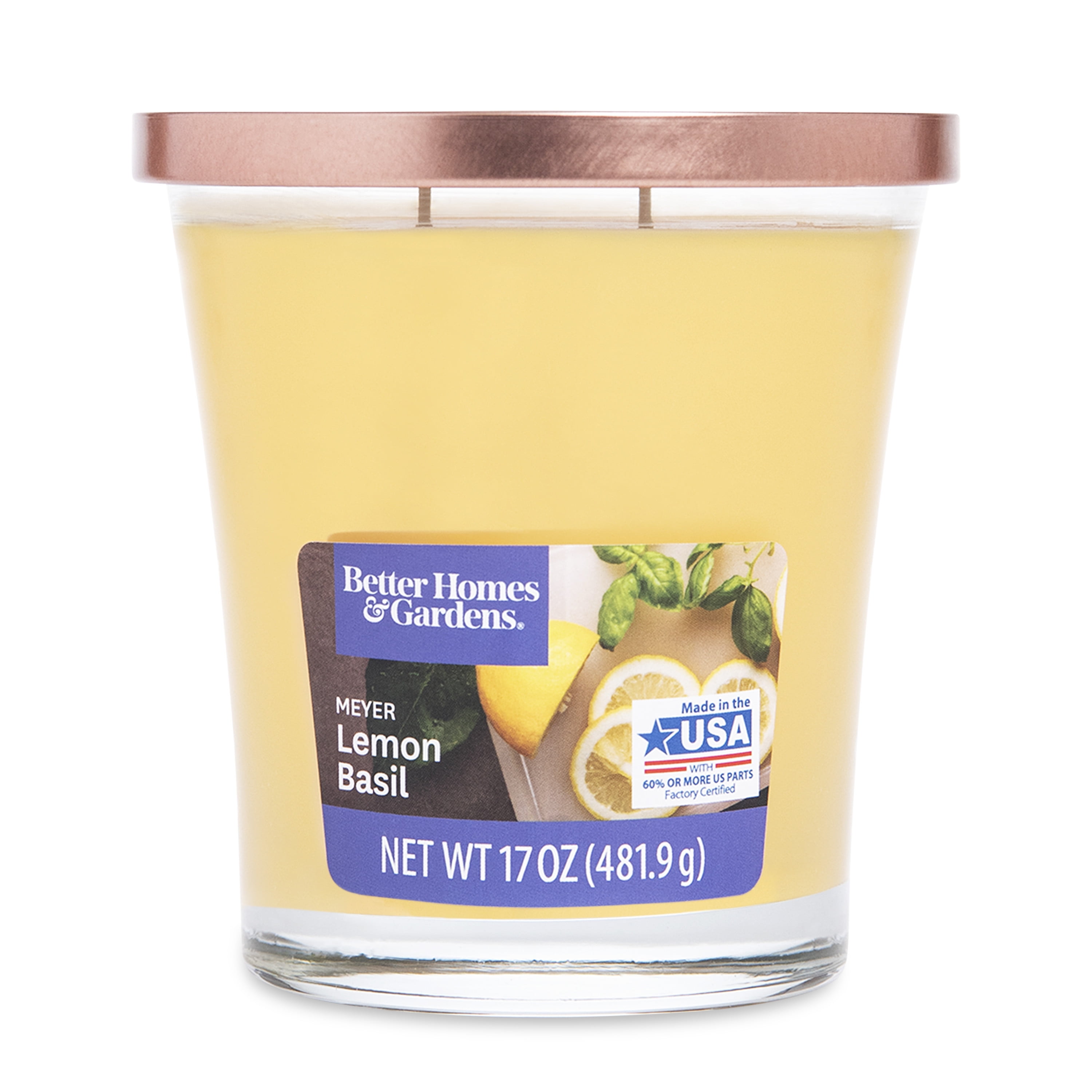 Better Homes & Gardens 17oz Meyer Lemon Basil Scented 2-wick Jar Candle