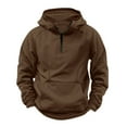 thumbnail image 2 of Qulqfy Pullover Men's Hoodie Brown Cargo Casual Quarter Zip Long Sleeve Hooded Sweatshirts with Kanga Pocket Men's Sweatshirts XXL, 2 of 6