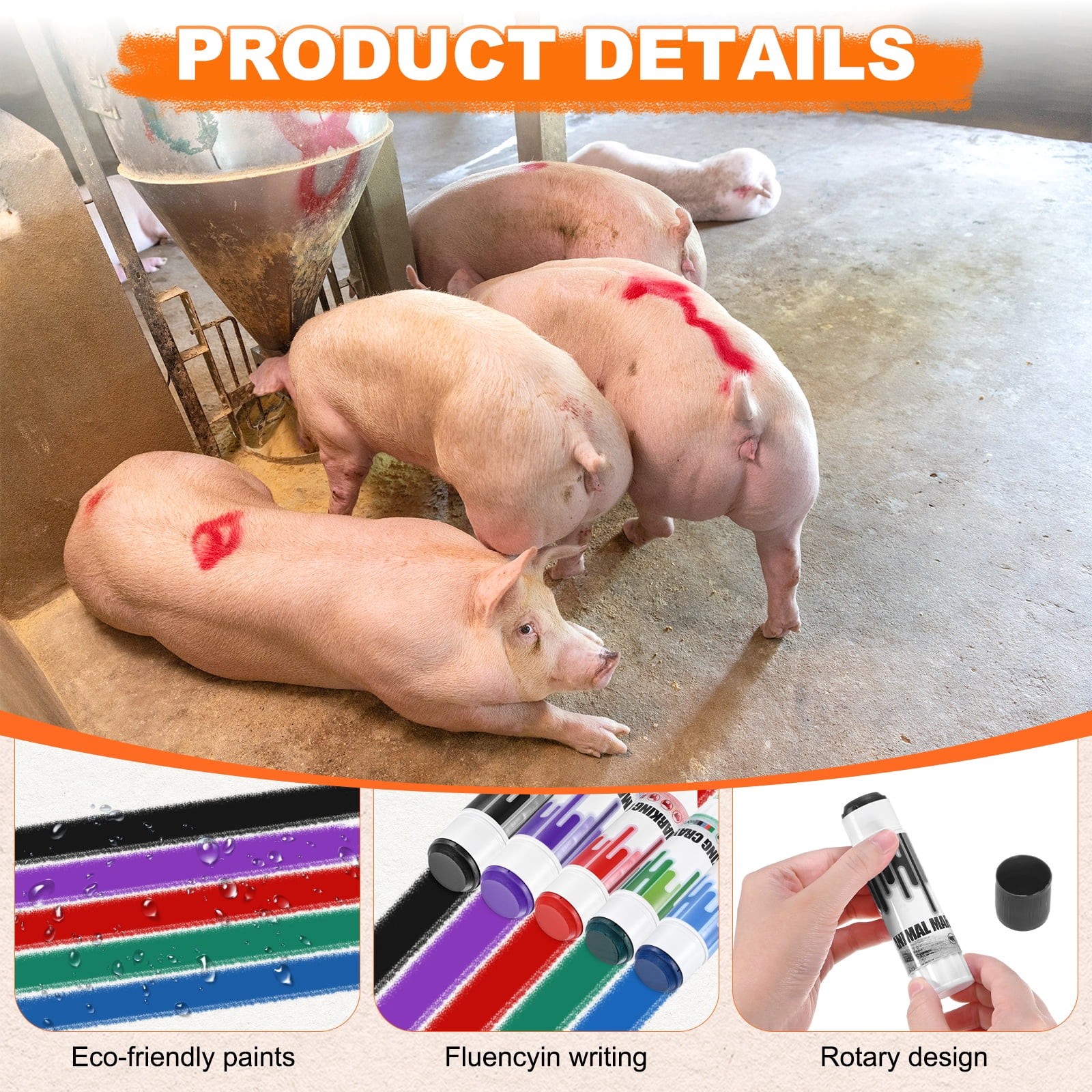 Uxcell 5-Pack Livestock Marker, 11.6 cm/4.6 Inches Medium Animal Crayons for Pig/Cattle/Cow/Sheep Supplies [Black]