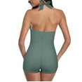 thumbnail image 3 of MIASHUI Women's Neck Swimsuit Backless Solid Color Conservative Design Green,M, 3 of 7