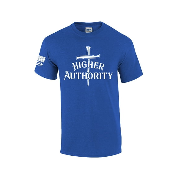 Mens Christian Higher Authority Cross Nails Jesus Short Sleeve T-shirt Graphic Tee-Antique Royal-small