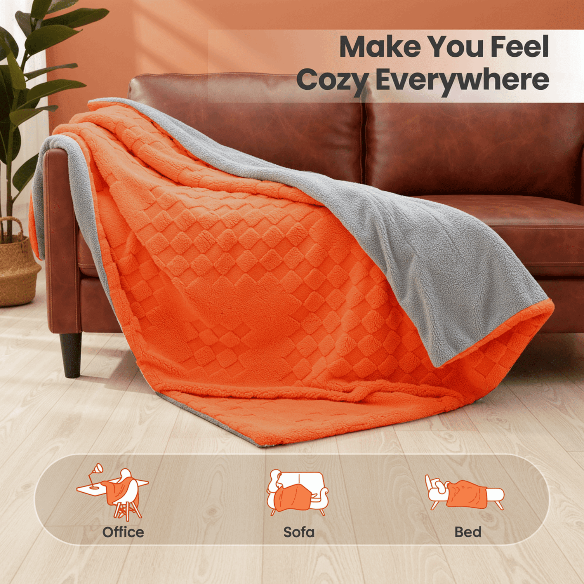 Naipo Heated Blanket Throw 50x60inch Electric Blanket with 6 Heat Settings and 1-4H Auto off Timer, Machine Washable Soft Flannel Fleece Blanket for Couches, Beds for Home Office Use (Orange)