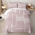 thumbnail image 2 of Castle Fairy Minimalist Arch Linework Bed Spread Queen 3pcs,Abstract Vertical Strip Texture Queen Coverlet Set,White Dusty Rose,1 Quilt and 2 Pillowcases, 2 of 7