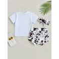 thumbnail image 4 of Bagilaanoe 3pcs Newborn Baby Girl Short Pants Set Short Sleeve Letter Print T Shirt Tops + Shorts + Hairband 6M 12M 18M 24M Infant Casual Summer Outfits, 4 of 8