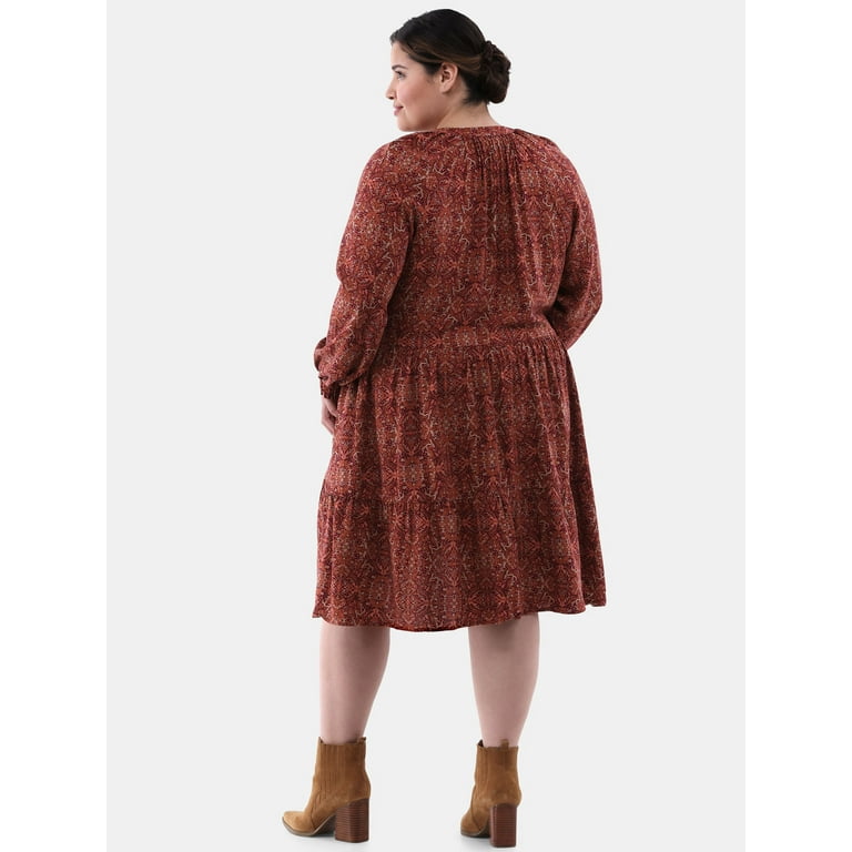 Terra Sky Women s Plus Tiered Peasant Mini Dress Sizes 0X 5X Walmart
