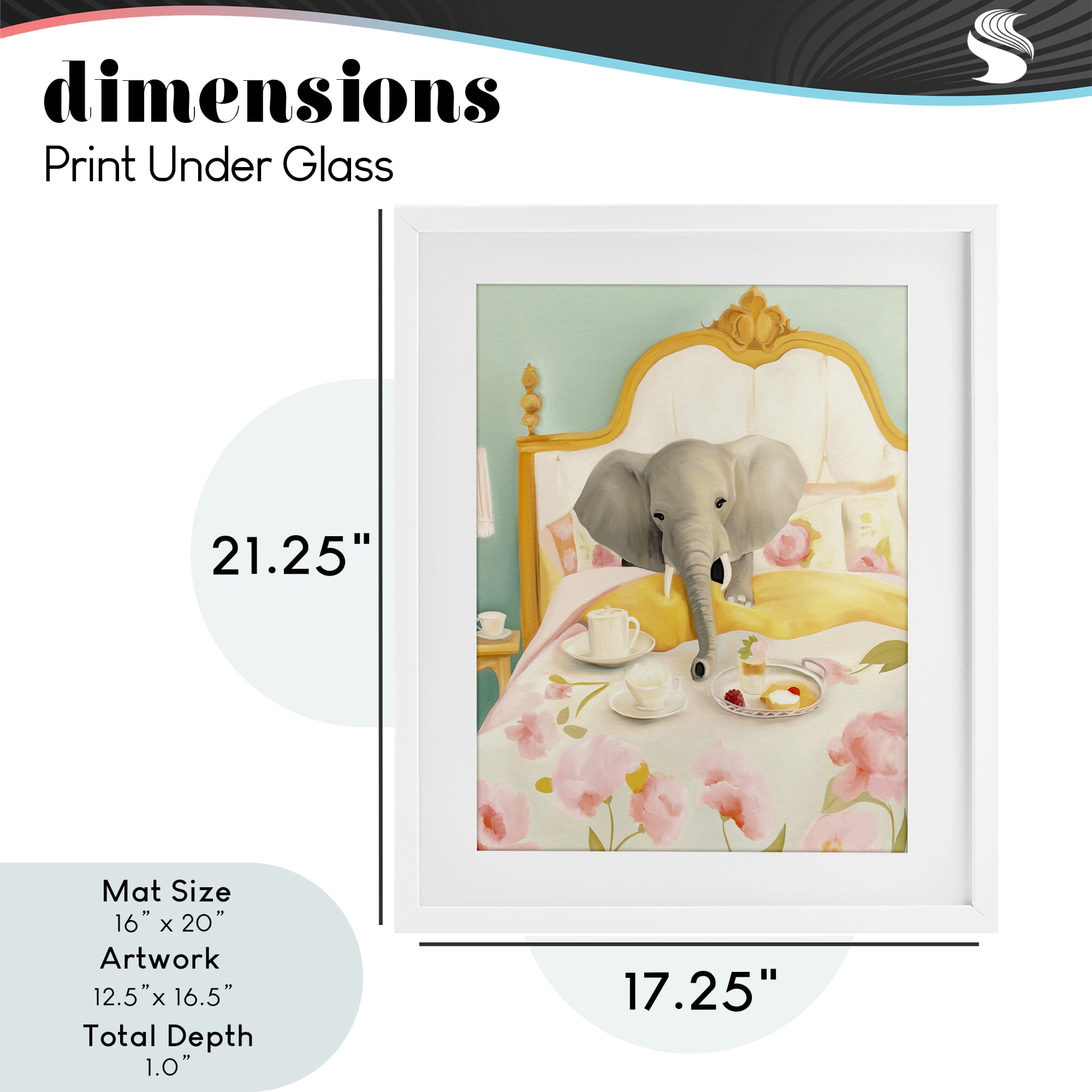 Breakfast in Bed Elephant White Framed Print Under Glass, design by Leah Straatsma