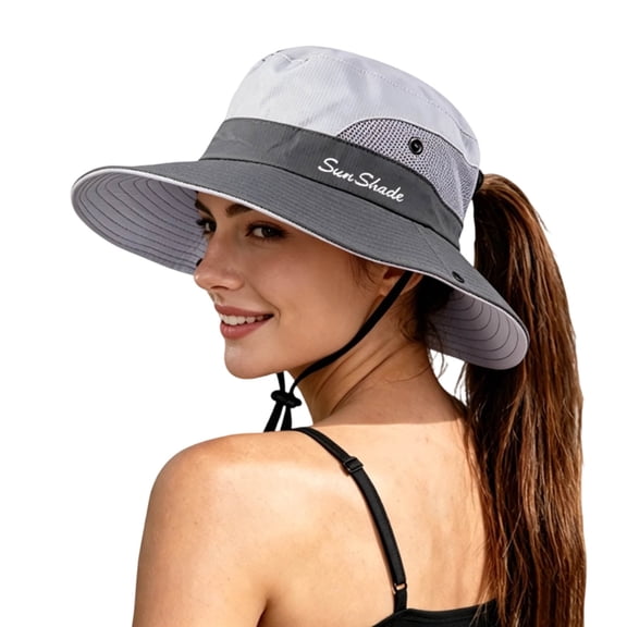 zrova Women's Safari Sun Hat with Ponytail Hole, Wide Brim UV Protection Bucket Hat, Foldable Outdoor Summer Hat for Beach Fishing Hiking