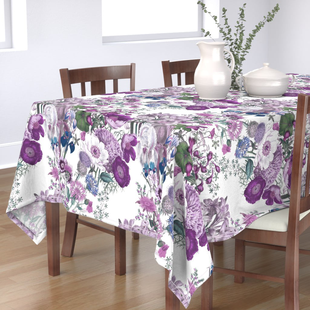 Tablecloth Lilac Purple Flower Wedding Garden Botanical Floral Cotton Sateen 