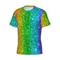 thumbnail image 5 of Qekee Glitter Rainbow Classic Fit T-Shirt Men's Shirt Men's Tight Short Sleeves for Exercise, Running, Mountaineering - Glitter Rainbow, 5 of 9