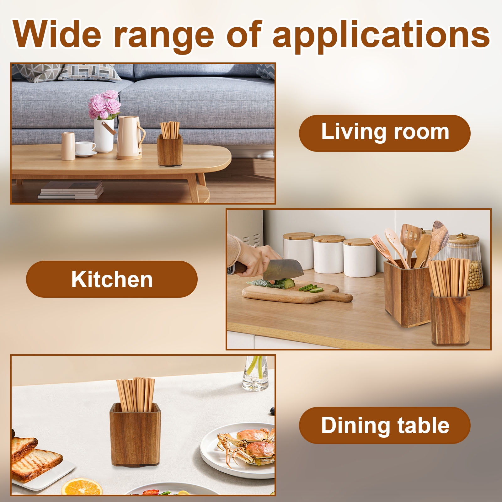 2Pcs Wood Utensil Holder 360° Rotating Acacia Utensil Crock Multipurpose Cooking Spoon Spatula Organizer Kitchen Tool Storage for Countertop