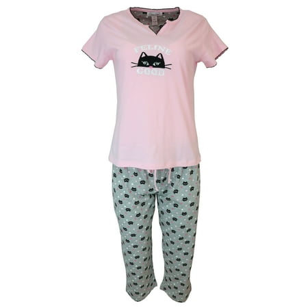 

Rene Rofe Women s Cotton Pajama Set Capri Pants-Feline Good-Medium