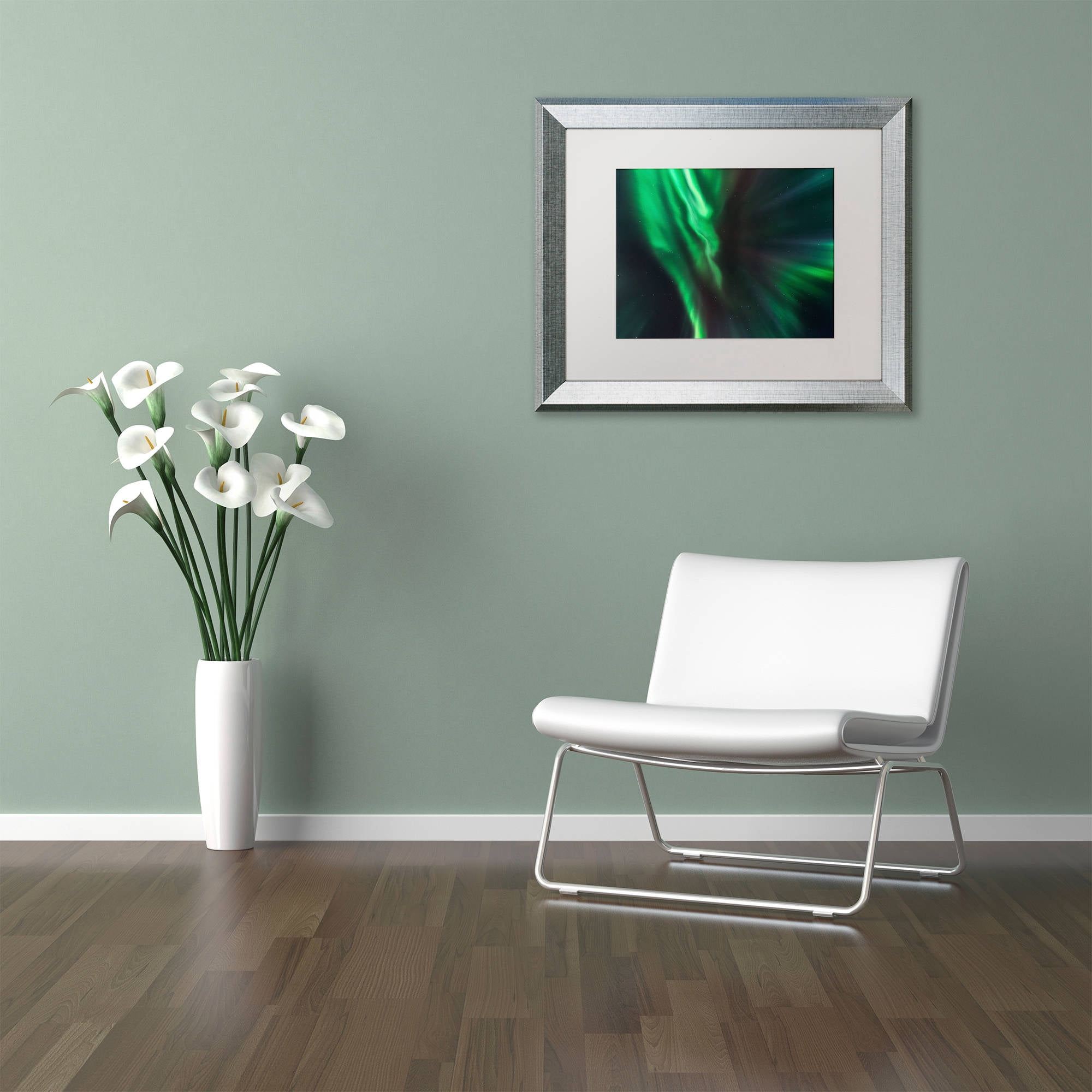 Trademark Fine Art "Lights of Gods" Canvas Art by Mathieu Rivrin, White Matte, Silver Frame