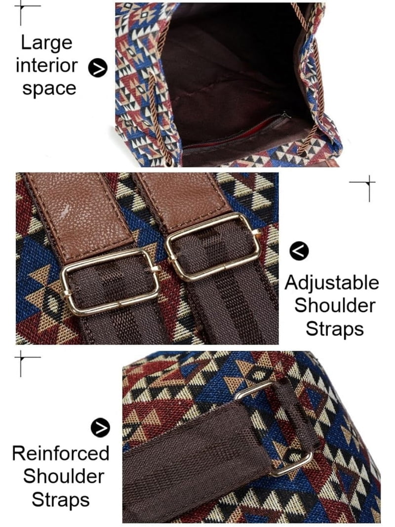 Vintage Boho Ethnic Casual Backpack for Women Adjustable Shoulder Strap Daypack Amazon.com: Zeollashop Hippie Canvas Women Backpack Purse  main image 2