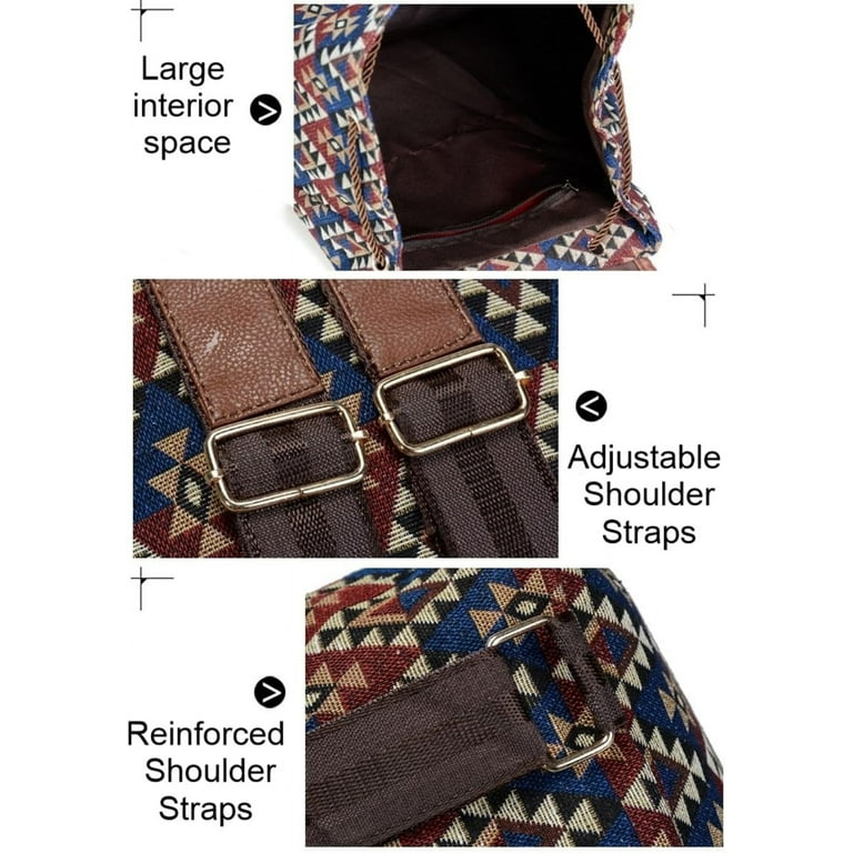 Hippie Canvas Women Backpack Purse- Boho Style Ethnic