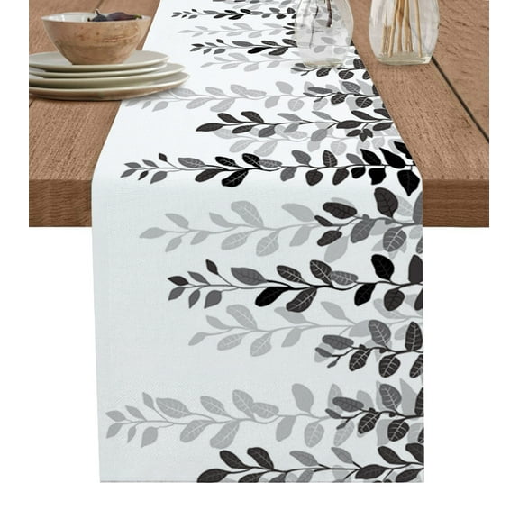 Grey Ombre Botanical Table Runner Watercolor Gray Pastoral Leaf Tablerunners 13 x 72 Inch, Table Decorations Tabletop Scarf for Summer Gathering Holiday Farmhouse Kitchen Dining Decor
