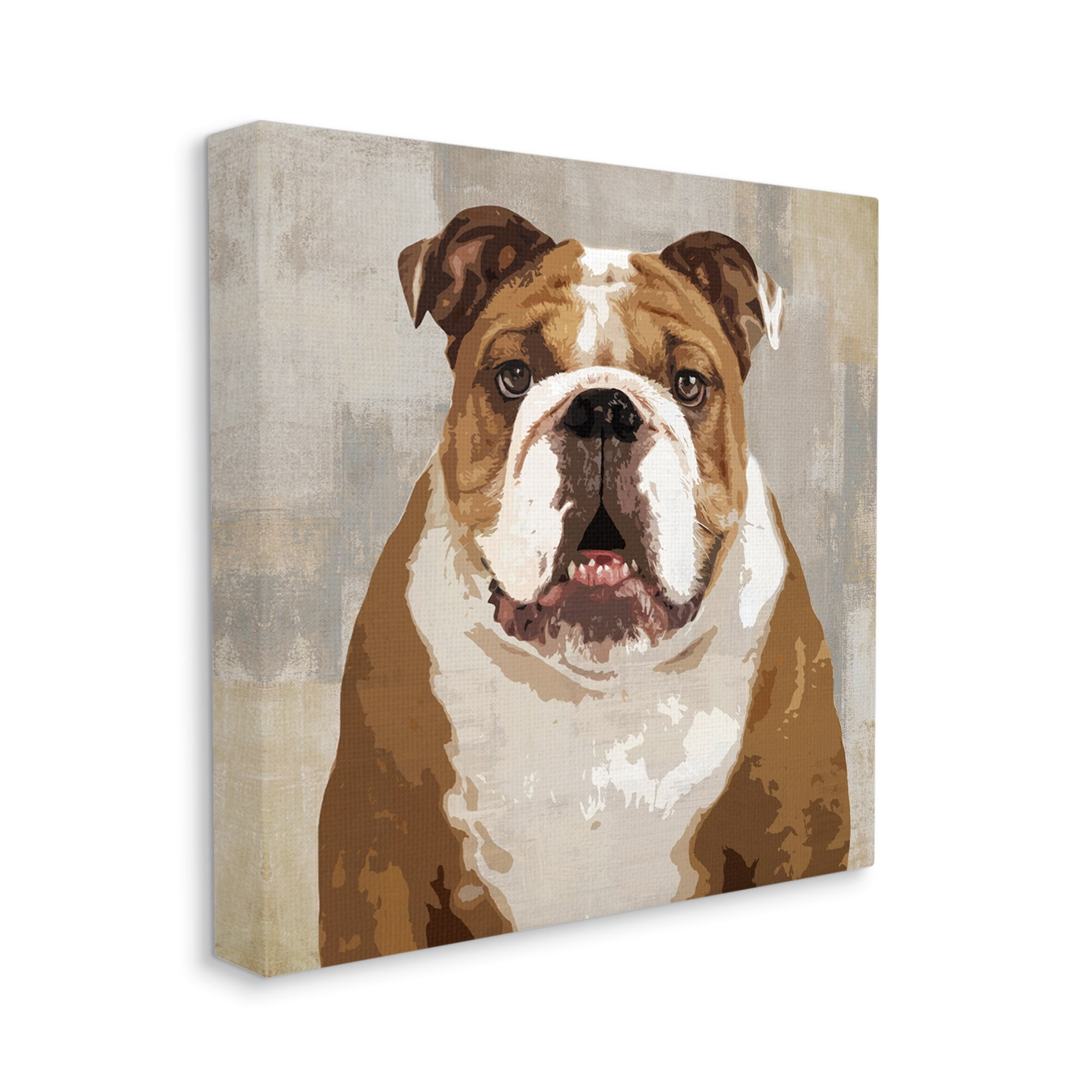 Stupell Industries Bulldog Hungrily Waiting Dull Abstract Background Pet Collage,24 x 24, Design by Keri Rodgers