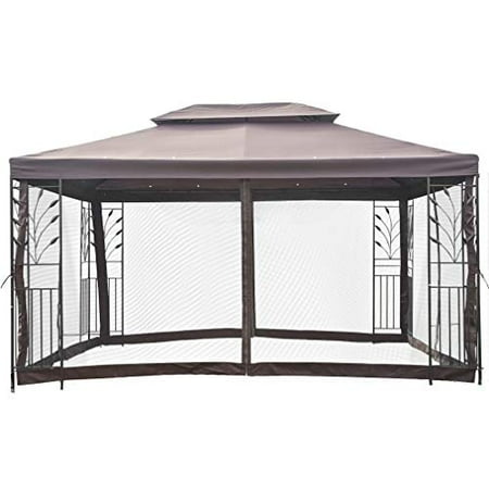 12'X 10' Outdoor Gazebo Steel frame Vented Gazebo w/ Netting Brown