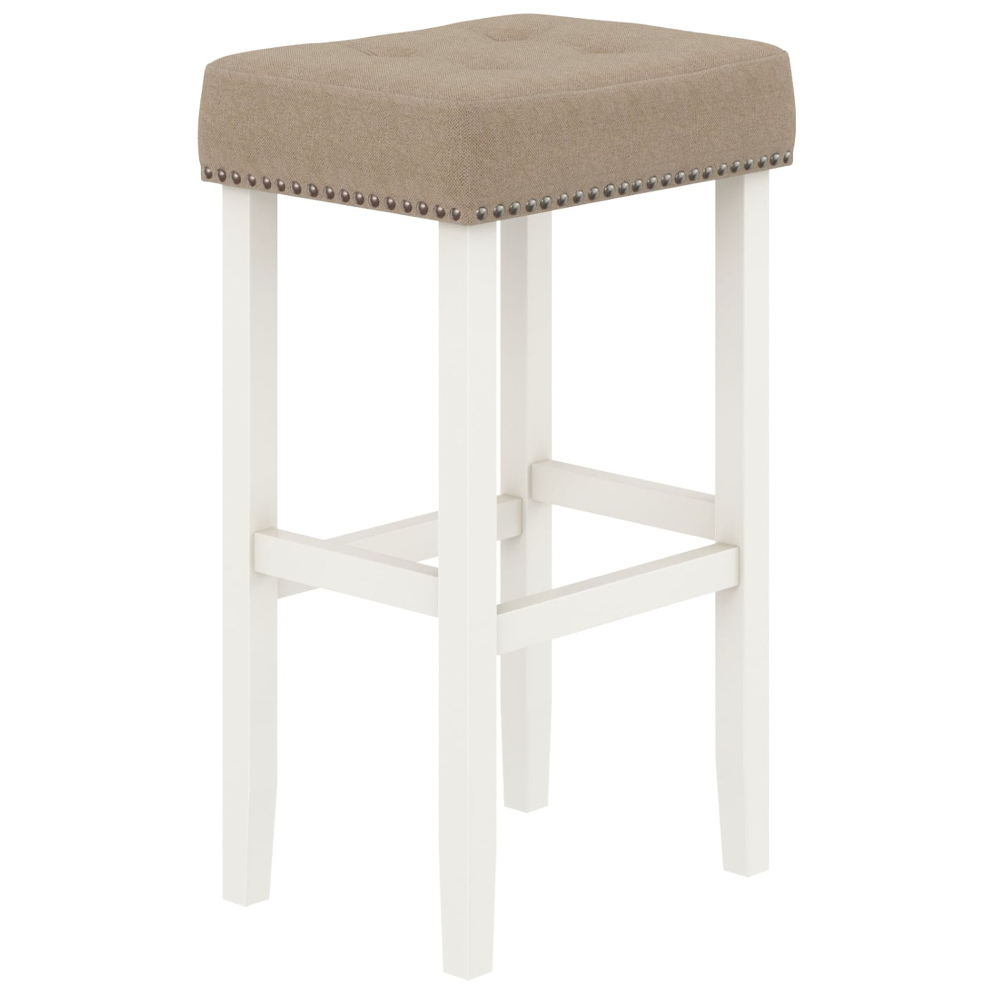 Nathan James Hylie Nailhead Wood Pub-Height Kitchen Counter Backless Bar Stool 29", Natural Flax/White