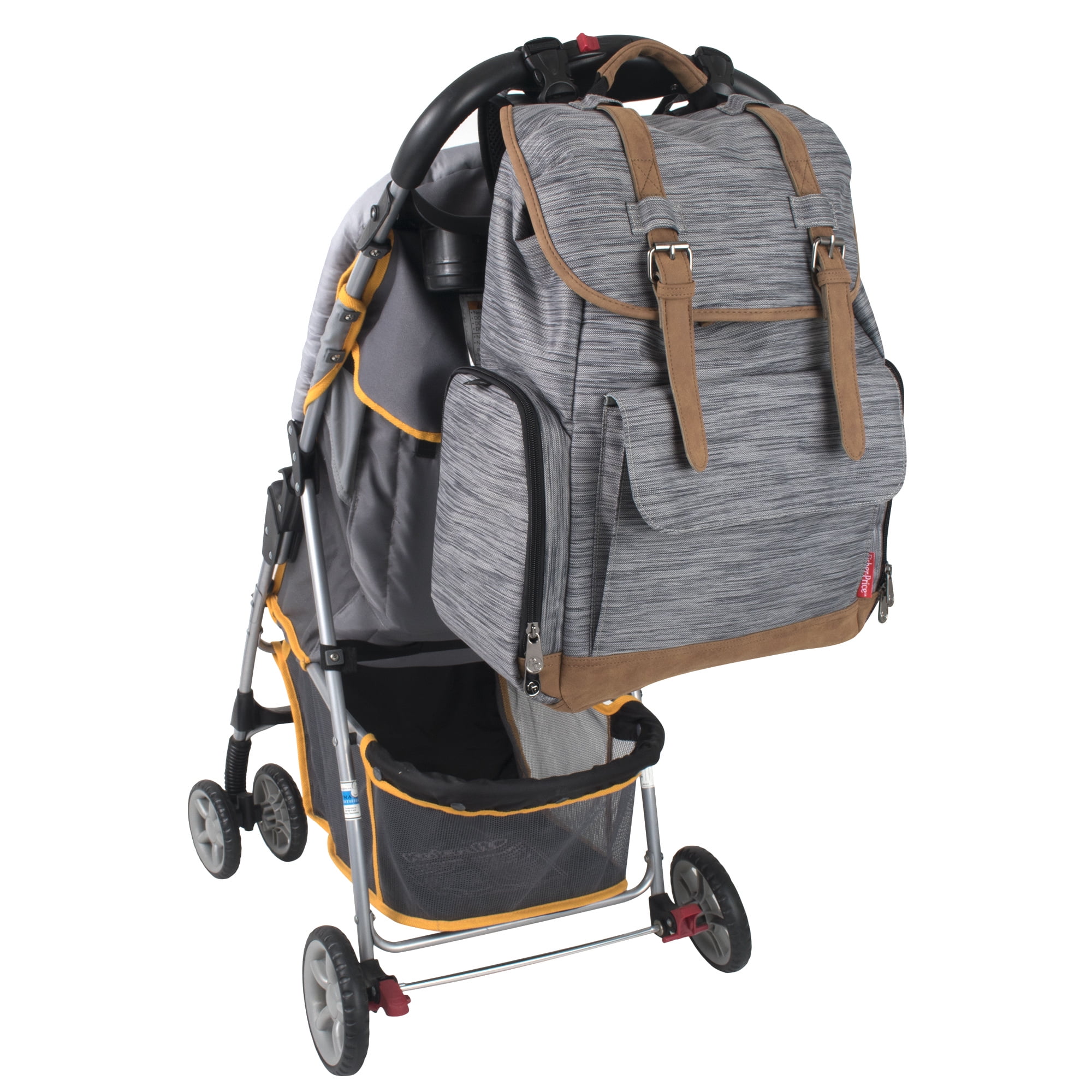 Fisher-Price Cairn Adjustable Backpack Diaper Bag with Insulated Bottle Pocket, Heather Gray
