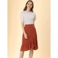 thumbnail image 3 of INSPIRE CHIC Falda asimétrica con dobladillo con volantes de color sólido y cintura alta con decoración de botones para mujer Rojo ladrillo S, 3 of 6