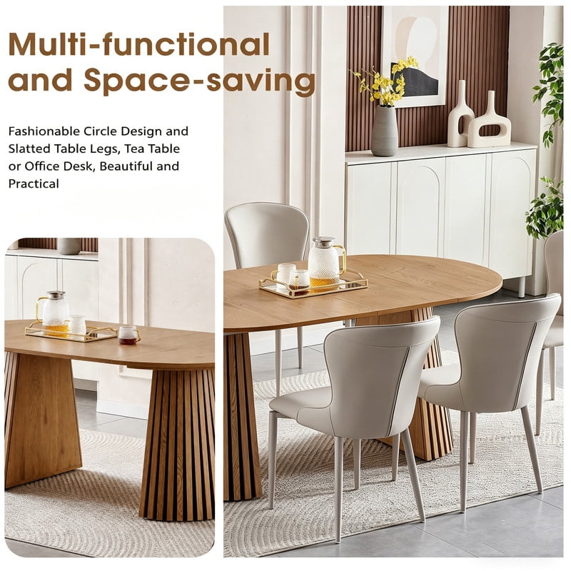 39.37''-70.87'' Extendable Dining Table for 4-8, 3-In-1 Round-to-Oval Expandable Kitchen Dinner Table with Non-Slip Foot Pads