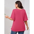 thumbnail image 6 of SHOWMALL Women's Plus Szie Tops V Neck Loose Fit Short Sleeve Rose Red 1X Casual Blouse for Summer Relaxed Style Shirts Everyday Wear Outfit, 6 of 6