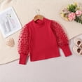 thumbnail image 5 of Toddler Outfits For Girls Kids Baby Long Tulle Sleeve Puff Sleeve Ribbed T Shirt Tops Jeans Long Pants 2Pcs Princess Clothes Set, 5 of 9