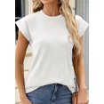 thumbnail image 3 of Womens Trendy Tops Short Sleeve Round-Neck Textured T Shirts Button-Down Business Dressy Casual Tee Blouses, 3 of 6