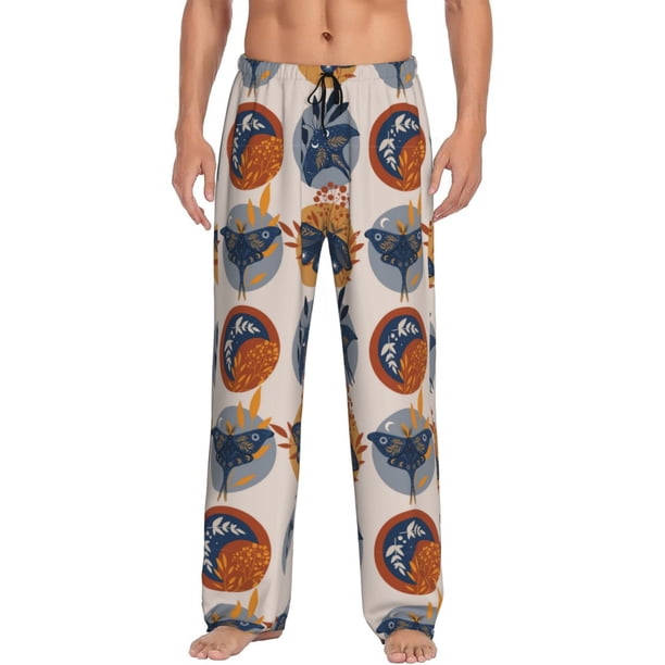 Fotbe Vintage Botanical Butterfly Art Pantalones de Pijama para Hombre, Pantalones de Dormir, Pantalones de Casa con Cintura Ajustable y Bolsillos-XX-Large