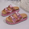thumbnail image 5 of Big Buckle Sandals Women,Women's Sandals,Women Platform Sandals Rhinestone Beaded Pearl Double Buckle Bohemian Luxury Beach Summer Vacation Shoes 5cm Height Increasing Comfort Slides,Hot Pink,5.5, 5 of 6
