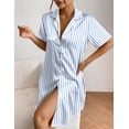 thumbnail image 3 of Ekouaer Women's Satin Nightshirt Short Sleeve Button Down Nightgown V-Neck Sleepwear Pajama Dress with Pockets, 3 of 6