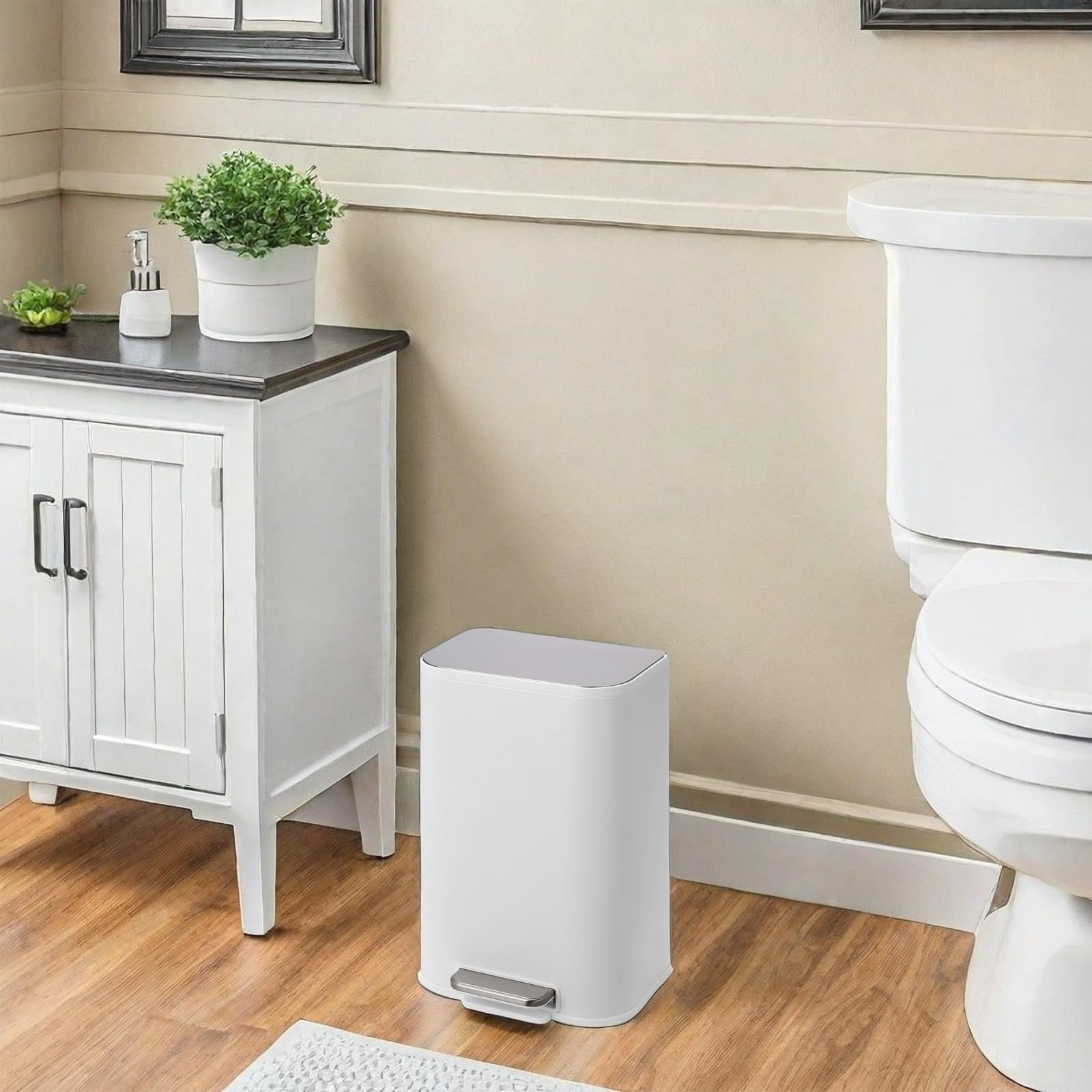 Soonbuy Slim Bathroom Trash Can, 5.3 Gal/20L Stainless Steel Waste Bins, Soft-Close Lid, Step-on Garbage Bin, Narrow Recycle Bins for Kitchen, Office, Bathroom, Black (with Removable Inner Bucket)