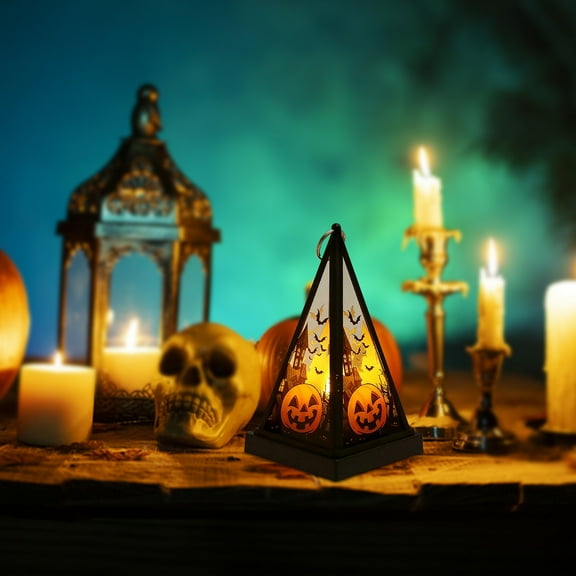 TUTUnaumb Halloween LED Candle Lights Battery Operated Hanging Retro Lantern Ornaments Porch Party Halloween Decoration Halloween Festival Theme Decorations-A
