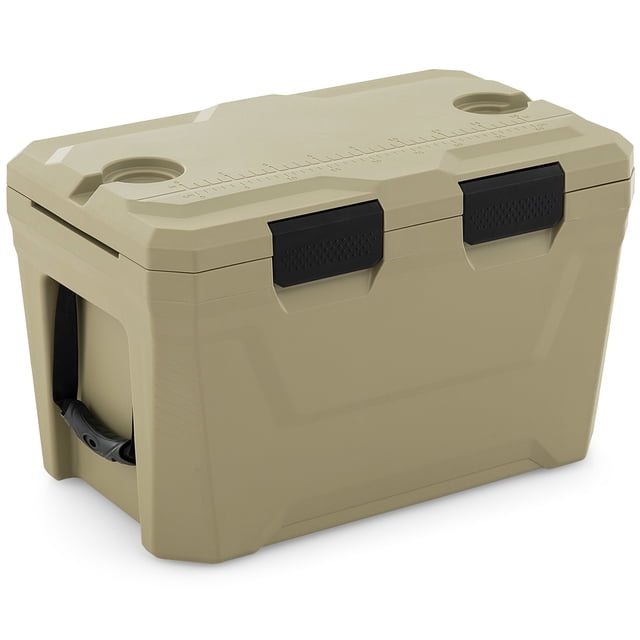 Gymax 37 QT Insulated Portable Cooler w/2 Cup Holders Bottle Opener & Drain Plug Tan