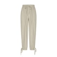 thumbnail image 6 of Women Cotton Linen Baggy Palazzo Harem Pants Drawstring Wide Leg Elastic Waist Beach Yoga Trousers Casual Lounge Pants 2026 Vacation Beige M, 6 of 7