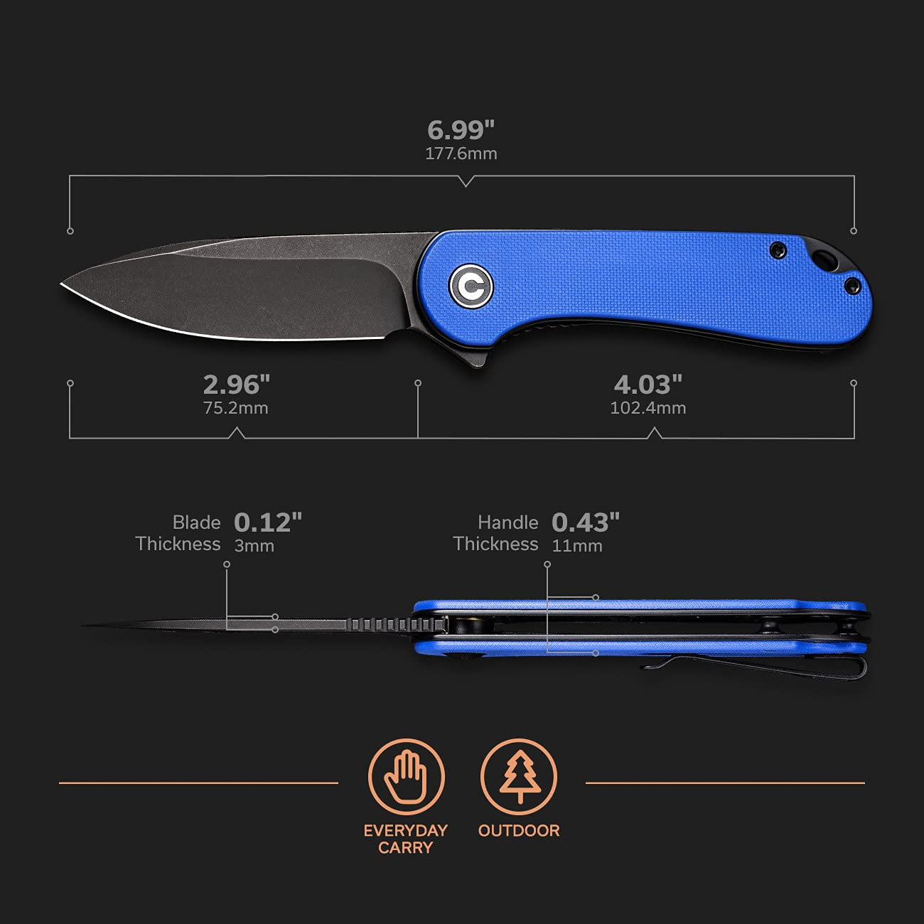 CIVIVI Elementum Pocket Folding Knife 2.96" D2 Blade C907X