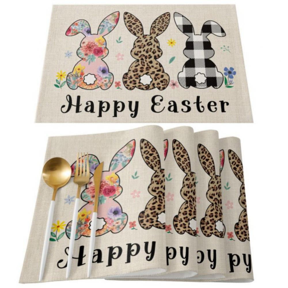 12 x 18 Cotton Linen Woven Dining Table Mats Happy Easter Gnome and Eggs on The Truck Wood Board Placemats Set of 4 Washable Holiday Banquet Dining Kitchen Table Mats