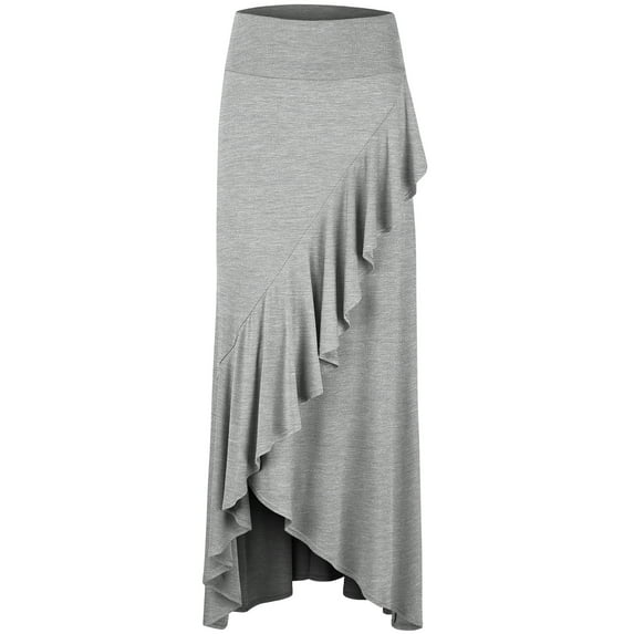 Made by Johnny Women's Wrapped High Low Ruffle Maxi Skirt XL HEATHER_GREY