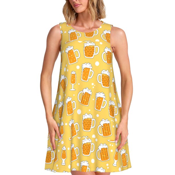Fotbe Beer Vestido de Verano sin Mangas para Mujer – Vestido Midi Línea A, Estilo Camiseta Floral, Vestido Playero Casual y Fluido