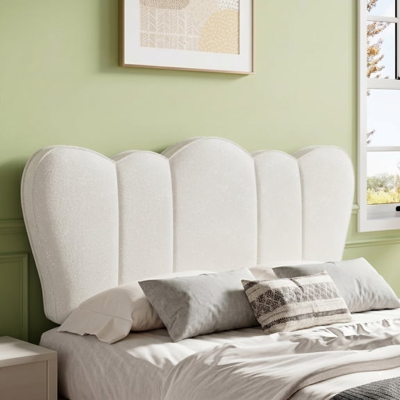 Pinmoco Chenille Upholstered Headboard for Queen Bed, Height Adjustable Crown-Shaped Headboard, Starry Beige