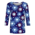 thumbnail image 5 of Women's Long Sleeve T-shirt Women 3/4 Sleeve Spring And Patriotic Top Women Neck Festival Blouses Clothes,Blue Women's Long sleeve T-shirt XL, 5 of 5