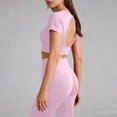 thumbnail image 3 of Workout Clothes 2 Piece Pants Set for Women Cutout Backless Crop Top Leggings Athletic Yoga Sweat Outfits (L, Pink), 3 of 8
