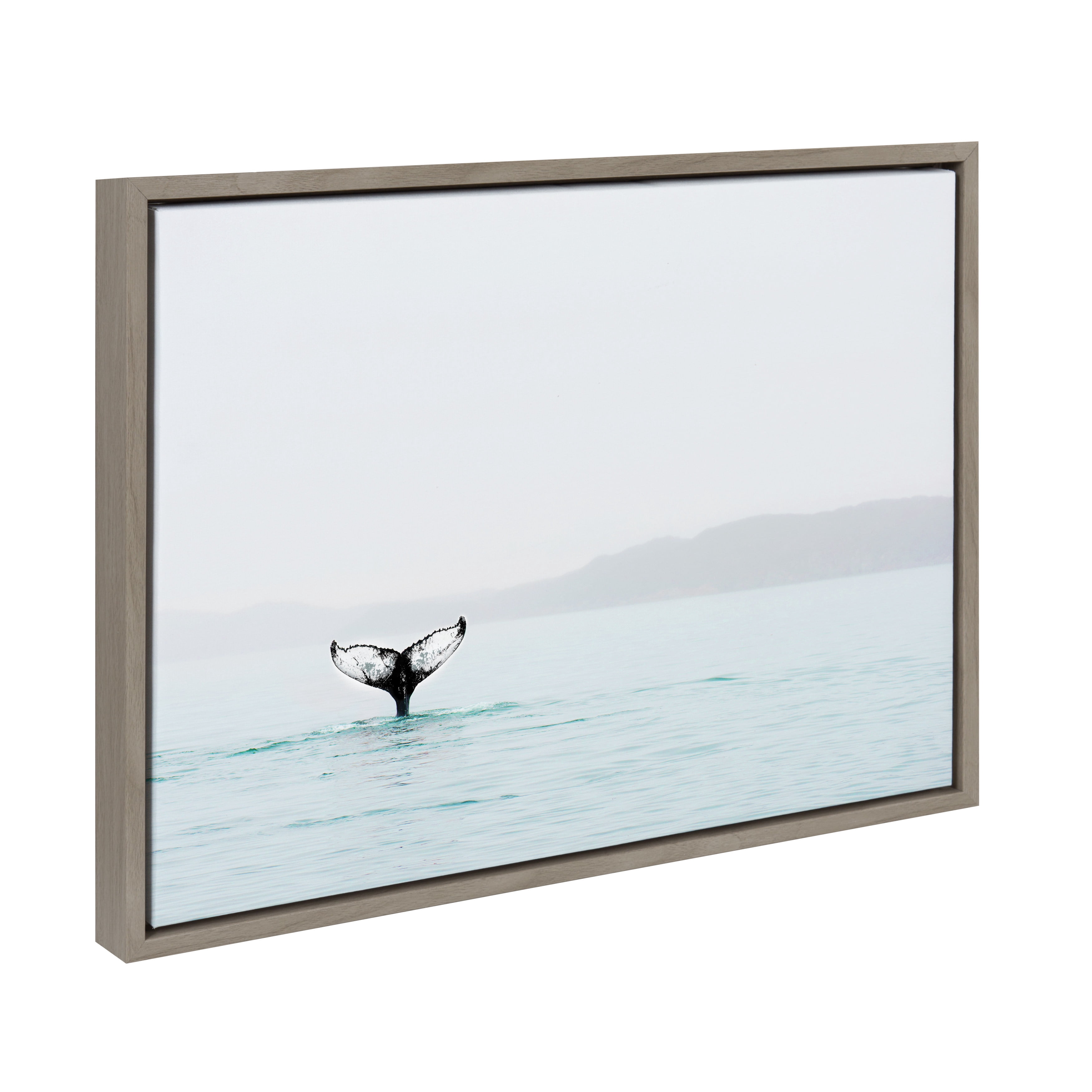 Kate and Laurel Sylvie Whale Tail in the Ocean Color Photography Framed Canvas Wall Art by Amy Peterson, 18x24 Gray