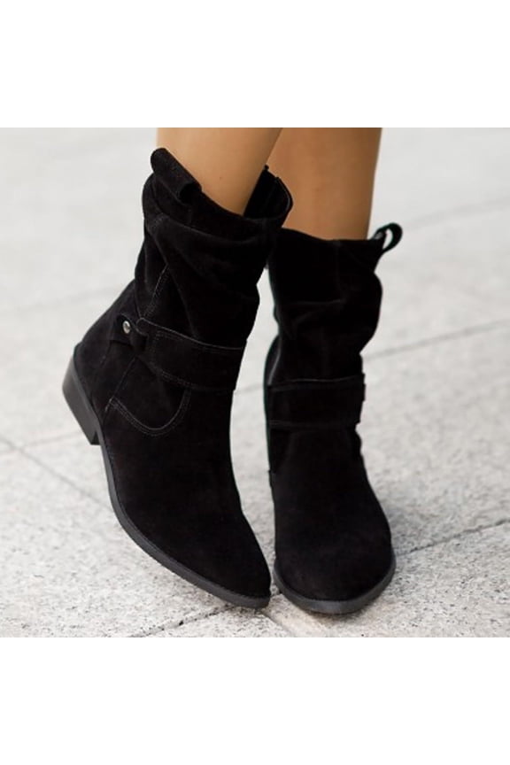 Womens Boots Mid Calf Winter Fall Low Heel Suede Zip Up Shoes,Size 4.5