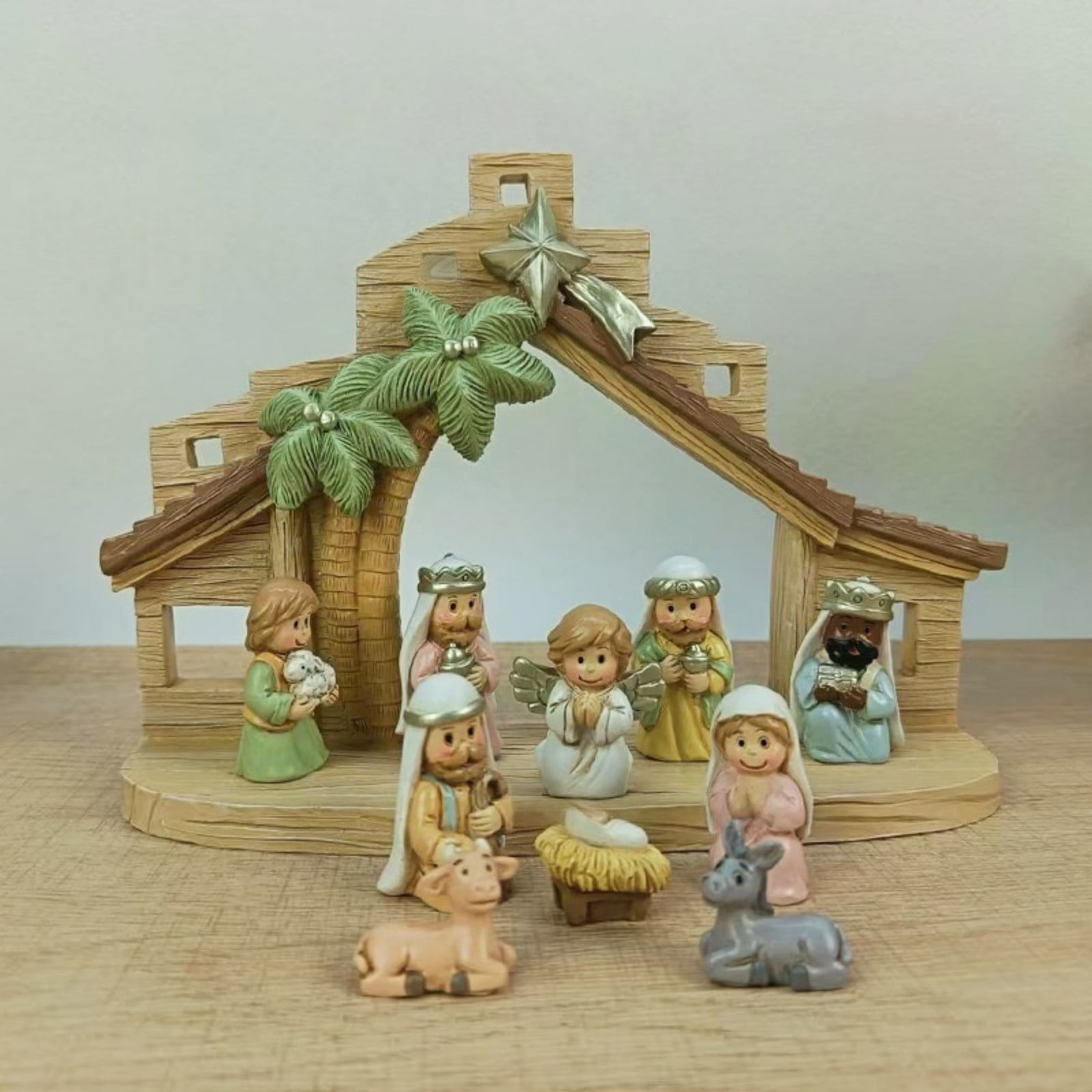 Christmas Nativity&Easter Empty Tomb Resurrection Scene-Little People Miniature Manger Figurines Jesus Statue,Indoor Holiday Decorative Gift for Home,Nativity Scene for Christmas Easter Decorations