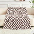 thumbnail image 2 of Brown Checkered Blanket, Ultra Soft Cozy Flannel - Checkered Grid Print Throws for Bed Sofa Couch, Luxury Throw Blanket for All Seasons, 60x80 Inch, Brown, 2 of 7