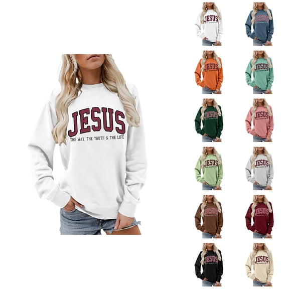 Women's Jesus Sweatshirt 2026 Fall Winter Crewneck Bible Verse Christian Sweat Shirts Pullover Top