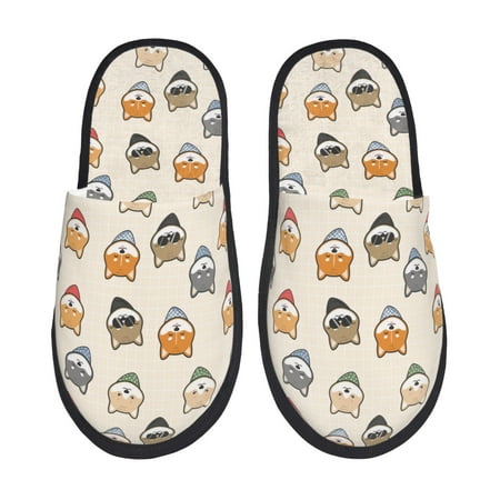 

Fuzoiu Shiba Head Face Print Unisex Furry Slippers Plush Indoor Shoes Trendy House Slippers Anti-Skid EVA Sole House Shoes for Home Office and Travel -Large